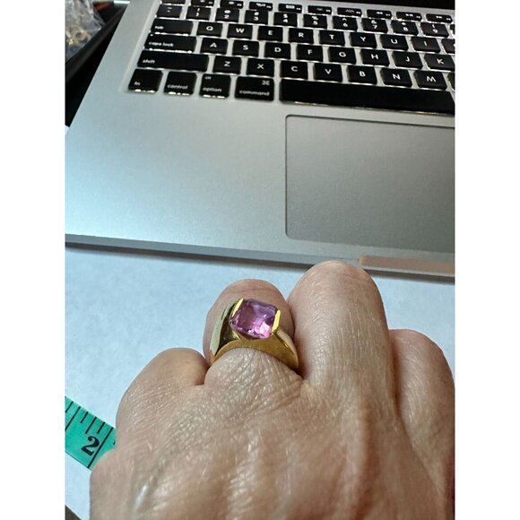 18K Yellow Gold Rose de France Rectangle Ring 7,10 grms - Picture 1 of 8